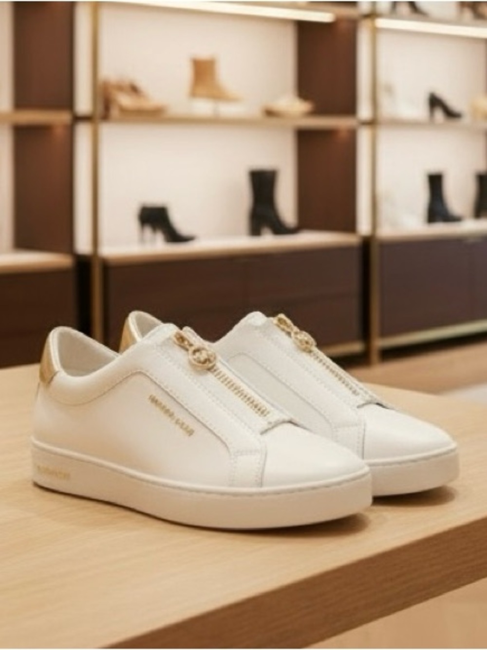 Michael Kors White Gold Zip Front Sneakers NEW W/Box  Size 6.5